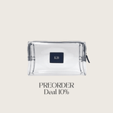 Cosmetic bag grained leather | midnight blue & silver - Pre-Order