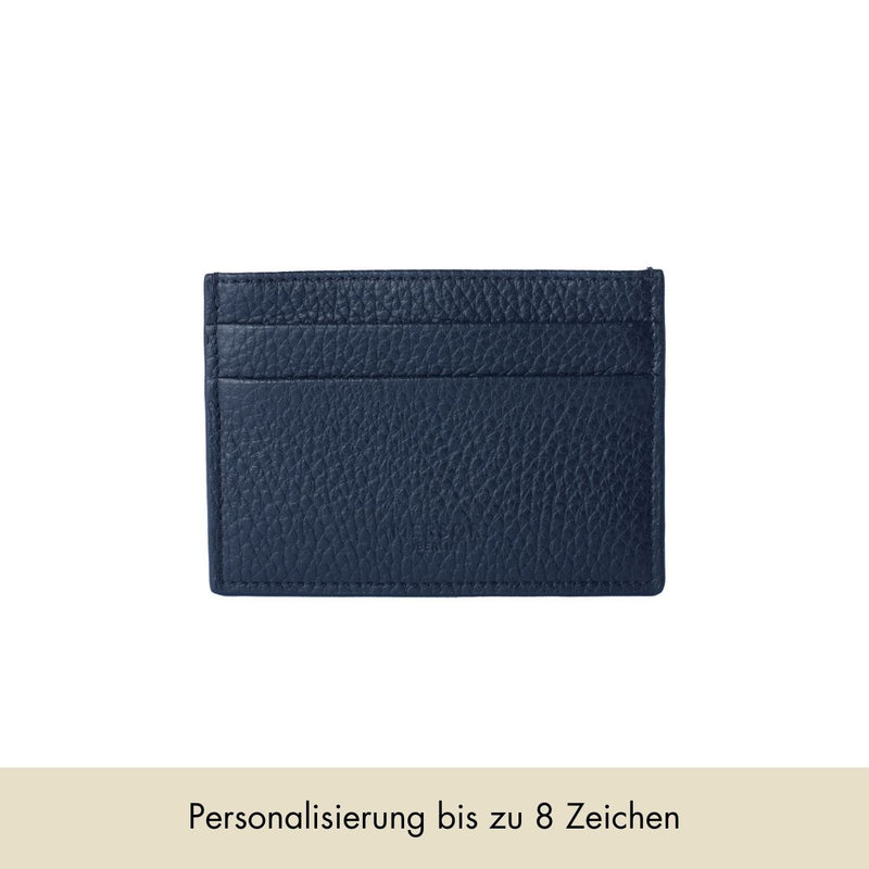Kartenhalter aus genarbtem Leder in blau mit Personalisierung - blau | MERSOR
