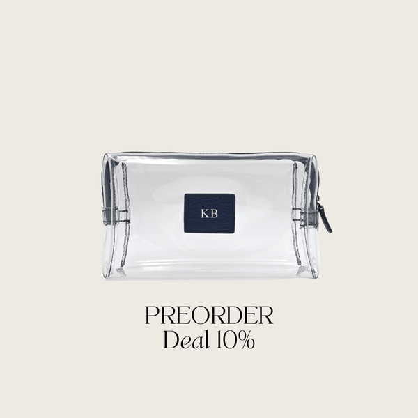 Kosmetiktasche genarbtes Leder | Nachtblau & Silber – Vorbestellung