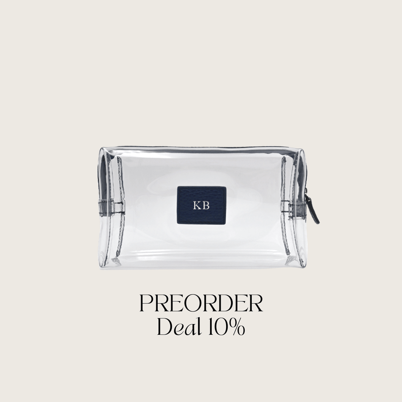 Kosmetiktasche genarbtes Leder | Nachtblau & Silber – Vorbestellung