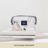  Personalisierte Kosmetiktasche genarbtes Leder Nachtblau & Silber