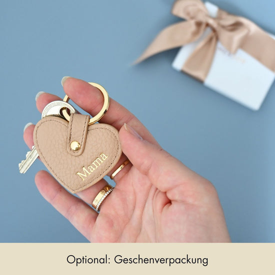 Schlüsselanhänger Herz genarbtes Leder | Beige & Gold