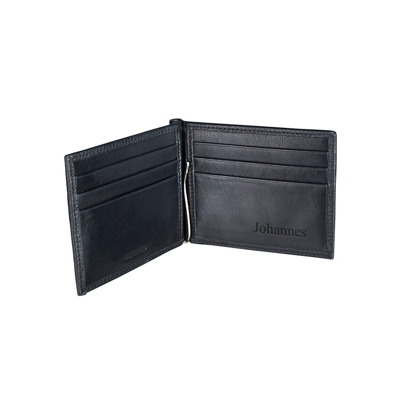 Geldbörse Herren mit Geldscheinklammer und Gravur - schwarz | MERSOR