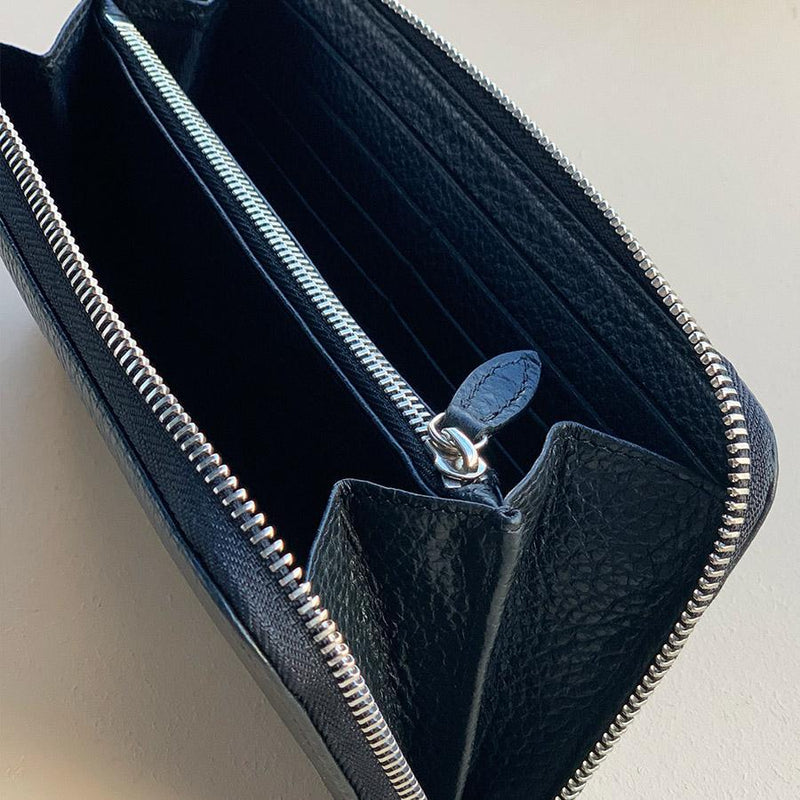 Großes Leder Portmonee für Frauen mit Prägung - Schwarz & Silber | MERSOR